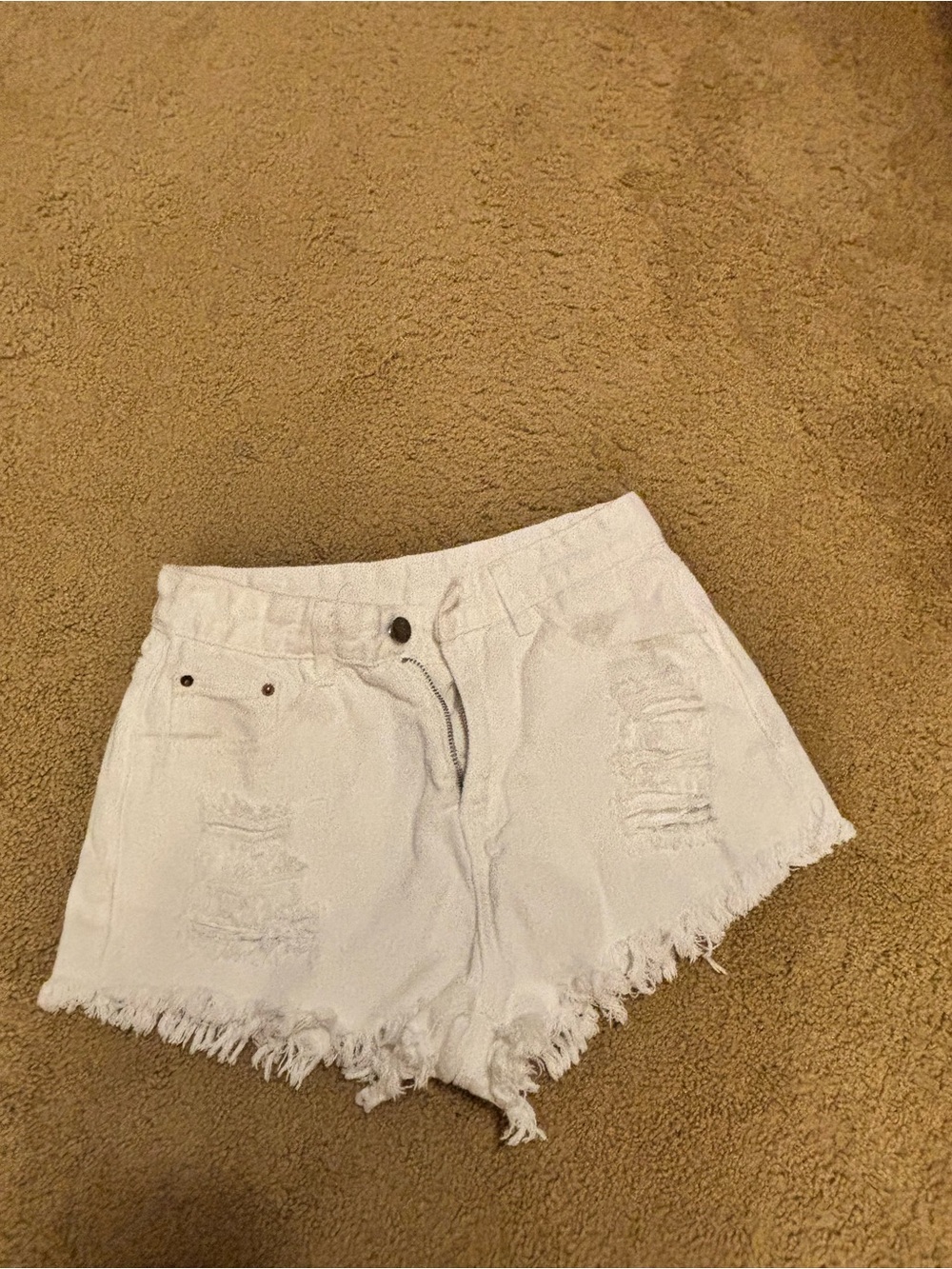High rise white distressed jean shorts